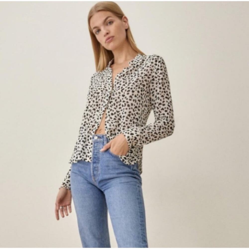 Reformation Women's Ocelet Black and White Spotted Blouse Size Medium